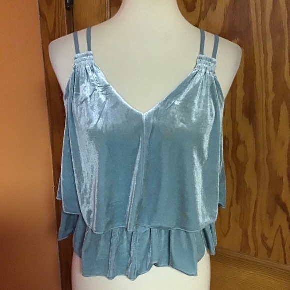 Y2K Xhilaration Blue Velvet Tiered Camisole Spaghetti Strap Top - Picture 6 of 10